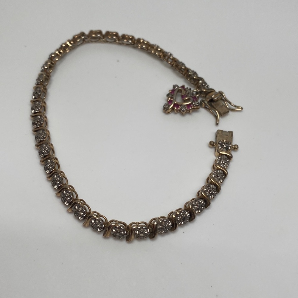 Sterling Silver 925 Heart Crystal Studded Tennis Bracelet โจ7 โ - Picture 2 of 6